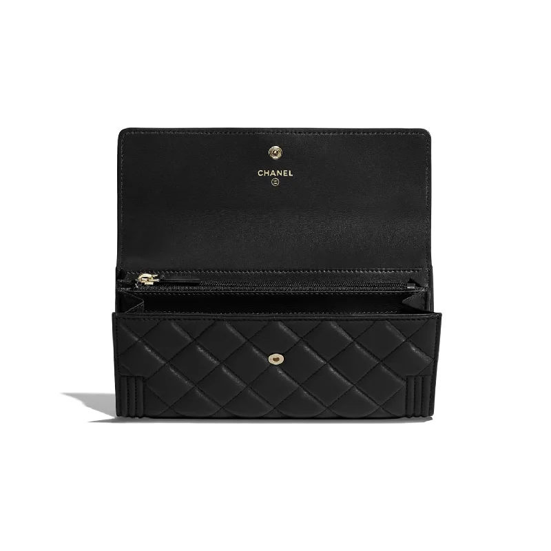 CHANEL bags with fashionable metal accents -Chanel Quilted Lambskin Boy Long Flap Wallet