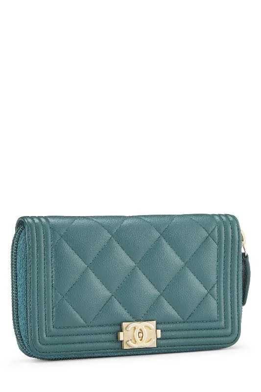 CHANEL handbags with sleek leather designs -CHANEL QUILTED LAMBSKIN BOY WALLET IN GREEN