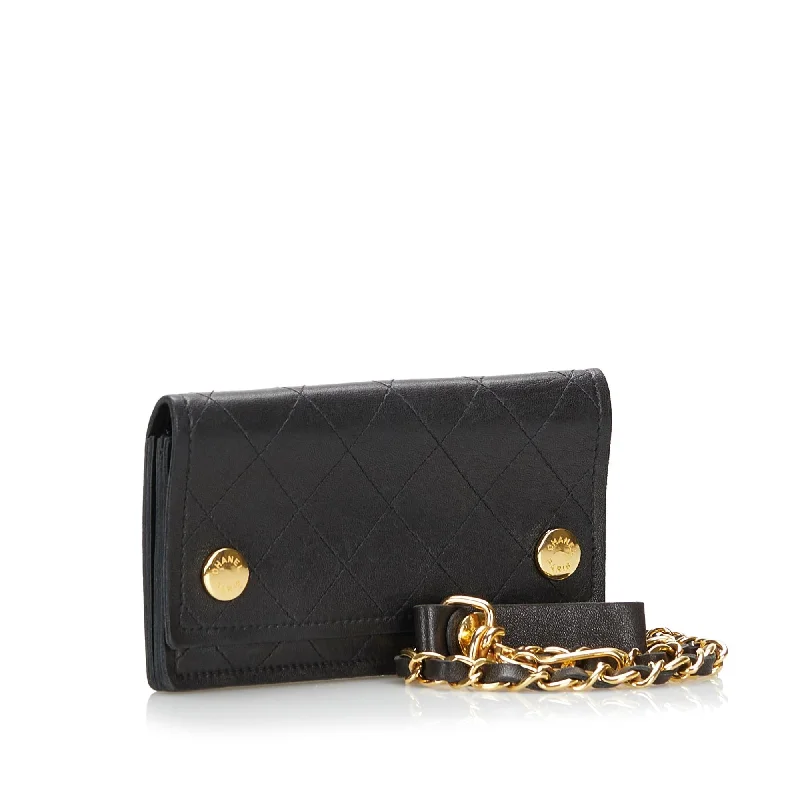 CHANEL handbags with fine chain accents -Chanel Quilted Leather Chain Wallet (36957)