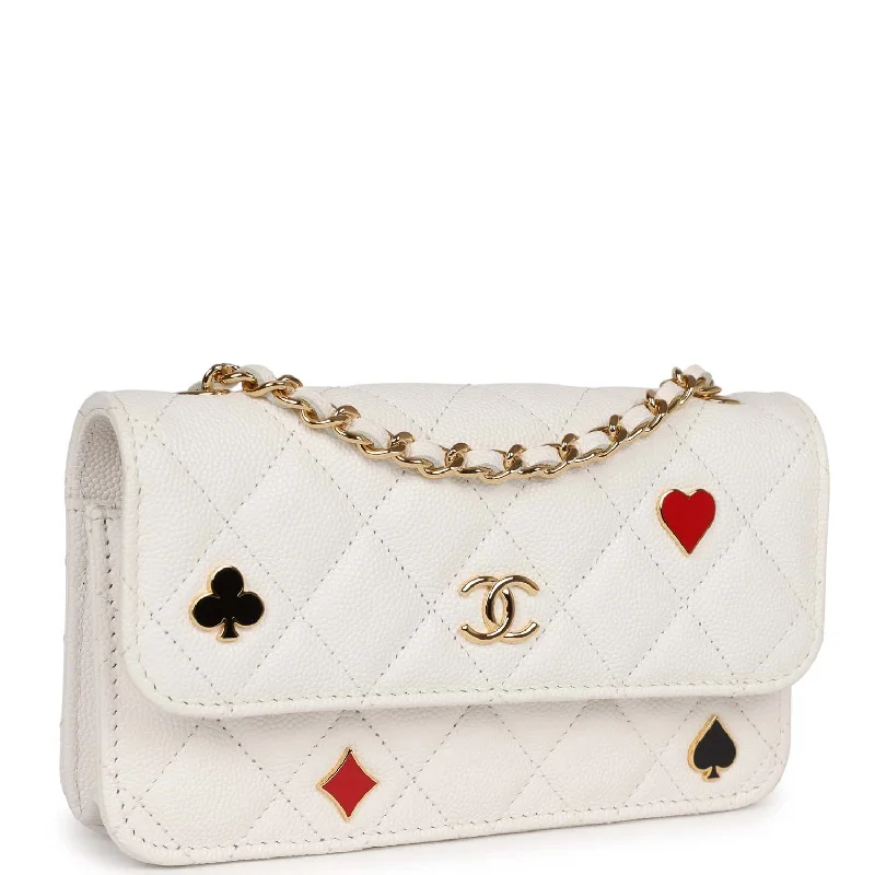 CHANEL handbags with sophisticated silhouettes -Chanel Monaco Wallet on Chain WOC White Caviar Gold Hardware