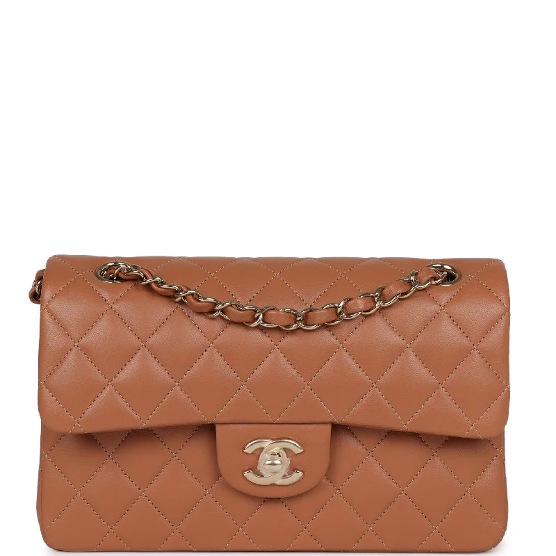 CHANEL bags with high-end metallic accents -Chanel Small Classic Double Flap Caramel Lambskin Gold Hardware