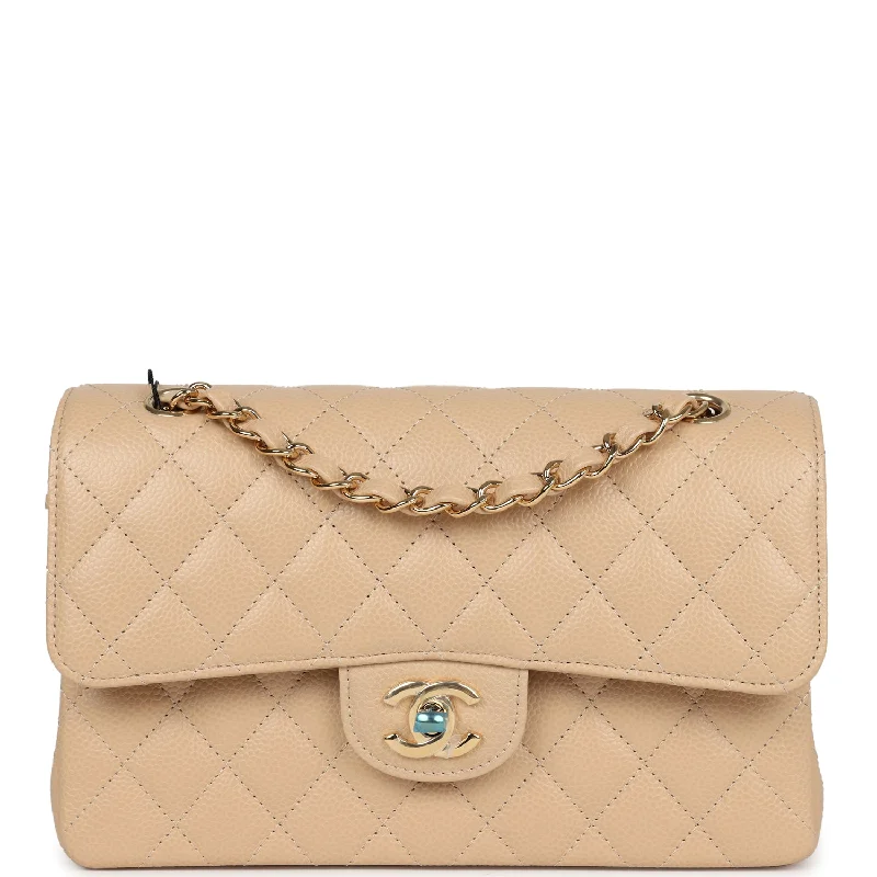 CHANEL bags with distinctive features -Chanel Small Classic Double Flap Bag Beige Caviar Gold Hardware