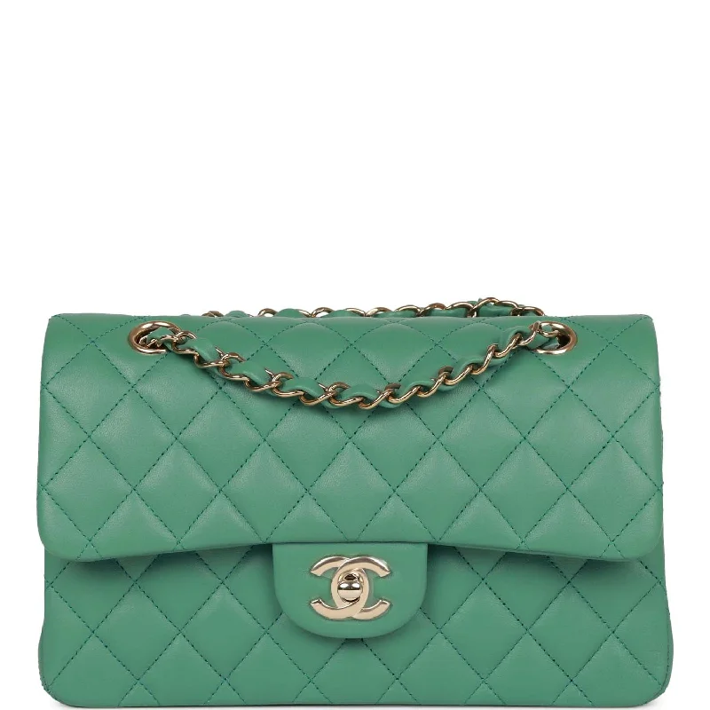 CHANEL luxury bags with high-quality materials -Chanel Small Classic Double Flap Bag Green Lambskin Light Gold Hardware