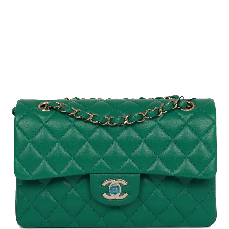 CHANEL bags for iconic elegance -Chanel Small Classic Double Flap Bag Green Lambskin Light Gold Hardware