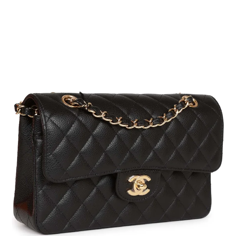 CHANEL bags with creative embellishments -Chanel bag Small Classic Double Flap Black Caviar Gold Hardware