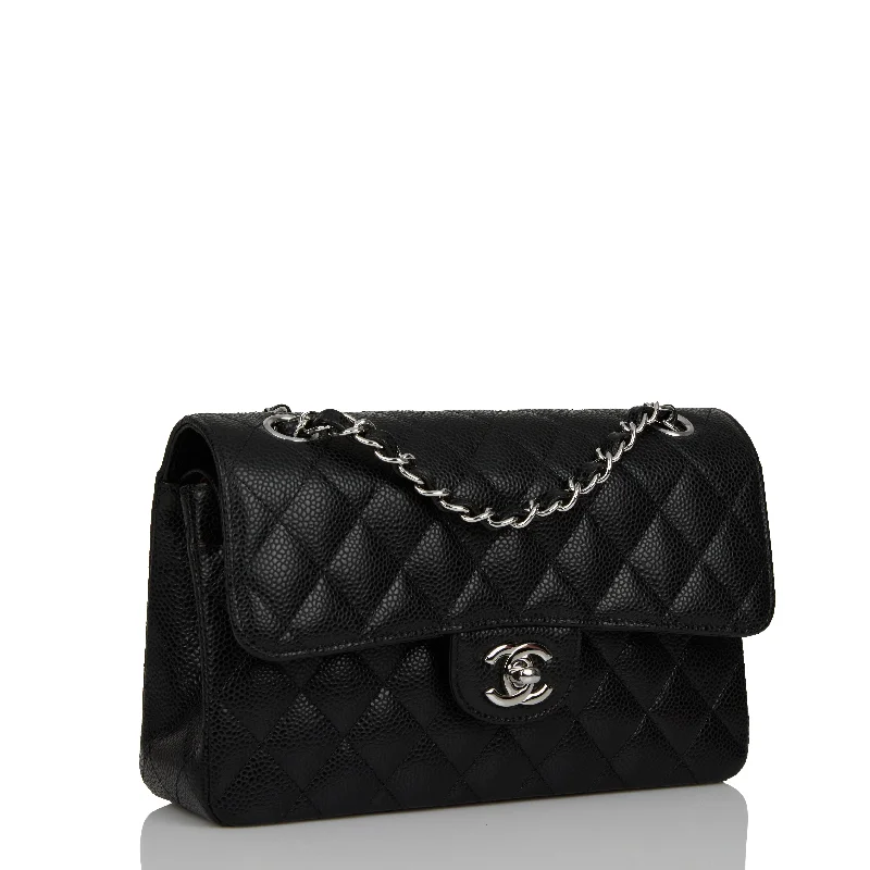 CHANEL handbags with iconic charm -Chanel bag Small Classic Double Flap Black Caviar Silver Hardware