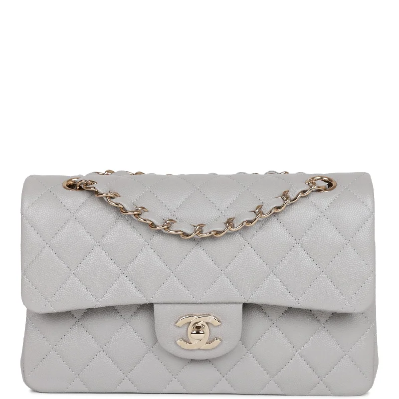 CHANEL bags for glamorous styling -Chanel Small Classic Double Flap Grey Caviar Light Gold Hardware