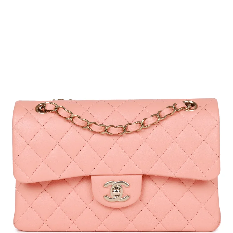 CHANEL bags for evening glamour -Chanel Small Classic Double Flap Pink Lambskin Light Gold Hardware