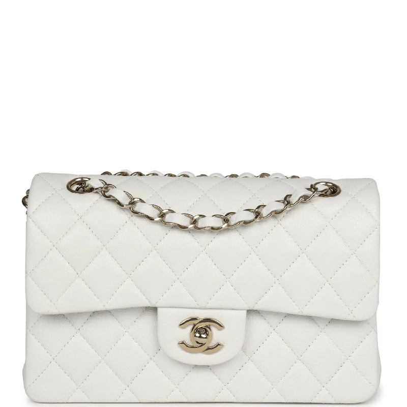 CHANEL bags with classic leather finishes -Chanel Small Classic Double Flap White Caviar Light Gold Hardware