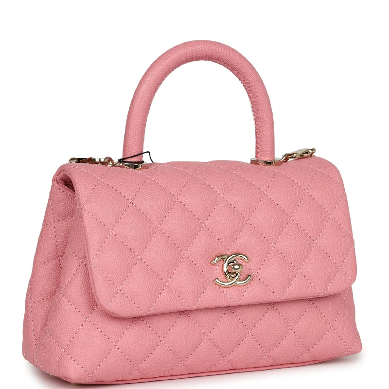 CHANEL bags with signature woven leatherwork -Chanel Small Coco Handle Dark Pink Caviar Light Gold Hardware