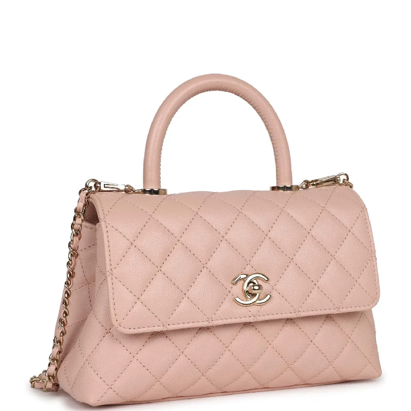 CHANEL bags with gold hardware accents -Chanel Small Coco Handle Light Pink Caviar Light Gold Hardware