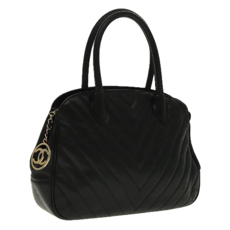 CHANEL bags with luxury finishes -CHANEL V Stitch Hand Bag Caviar Skin Black Gold CC  95729