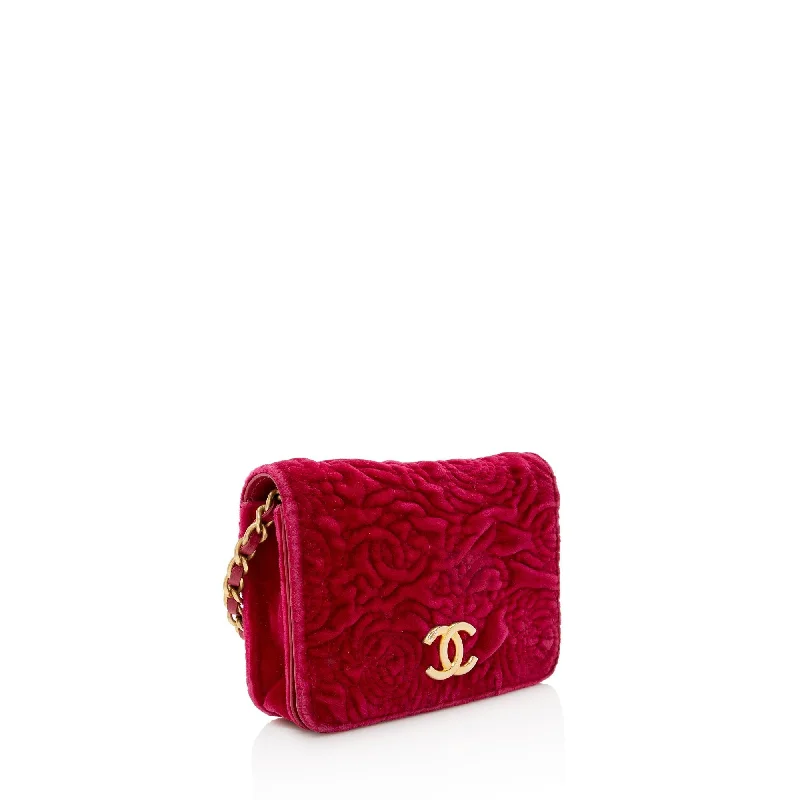 CHANEL bags with iconic features -Chanel Velvet Camellia Flap Coin Purse on Chain (22731)