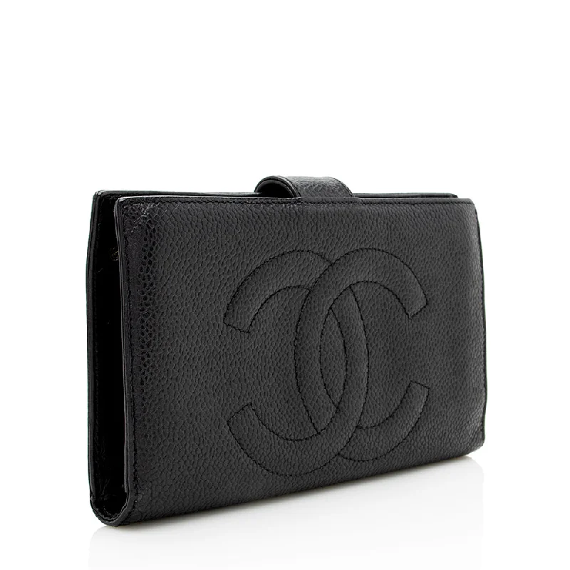 CHANEL bags for modern elegance -Chanel Vintage Caviar Leather Timeless French Purse Wallet (18000)