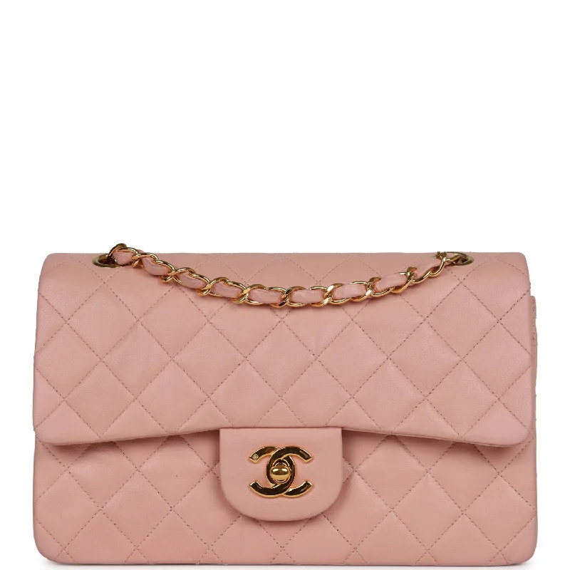 CHANEL handbags with chic leather patterns -Vintage Chanel Small Classic Double Flap Pink Lambskin Gold Hardware