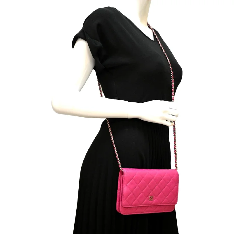 CHANEL bags with distinctive logos -CHANEL WOC Quilted Caviar Leather Crossbody Wallet Pink