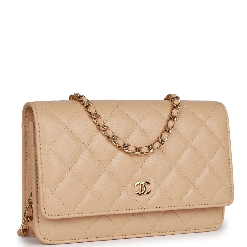 CHANEL luxury handbags with high-end leather -Chanel Wallet on Chain WOC Beige Caviar Gold Hardware