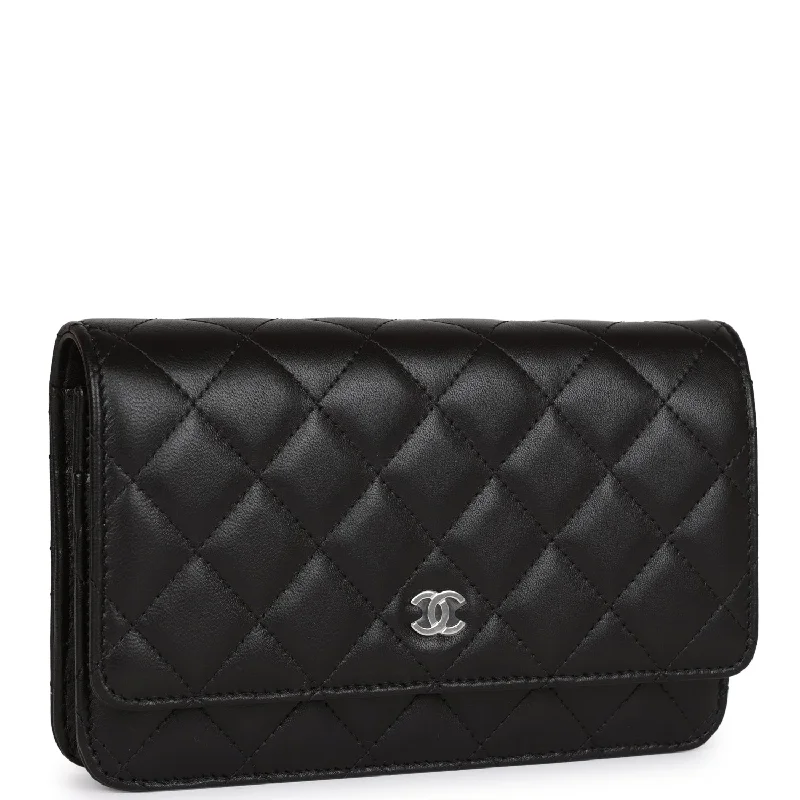 CHANEL handbags with iconic logo details -Chanel Wallet on Chain WOC Black Calfskin Silver Hardware