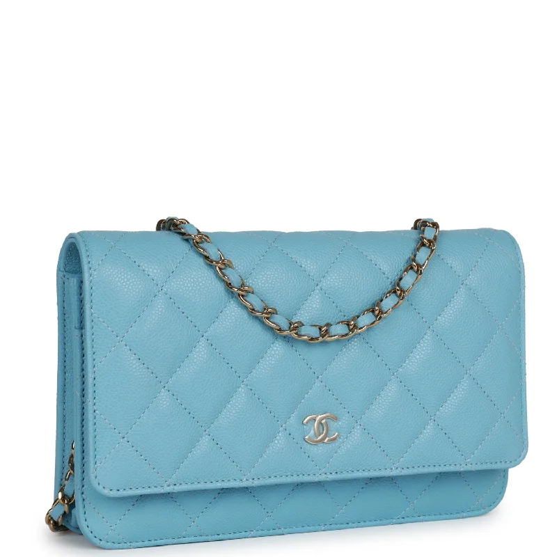 CHANEL luxury handbags with luxe materials -Chanel Wallet on Chain WOC Blue Caviar Light Gold Hardware