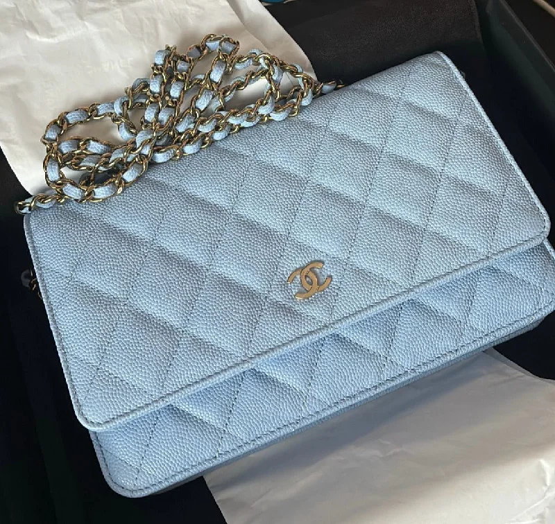 CHANEL bags with luxury leatherwork -Chanel Wallet On Chain WOC Caviar Leather (Baby Blue)