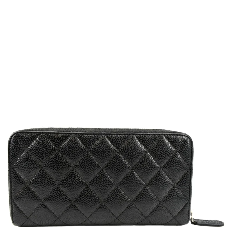 CHANEL bags for the luxury fashionista -CHANEL Zip Around Quilted Caviar Leather Wallet Black