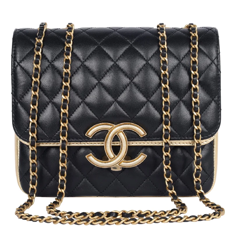 CHANEL bags with metallic chain links -Double Flap Bag Quilted Lambskin Medium (Authentic Pre-owned)