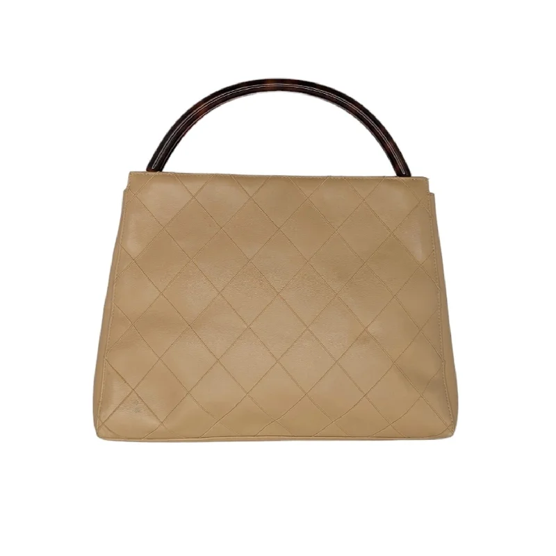 CHANEL luxury handbags with high-end leather -Chanel Vintage Beige Quilted Tortoise Motif Handle Bag