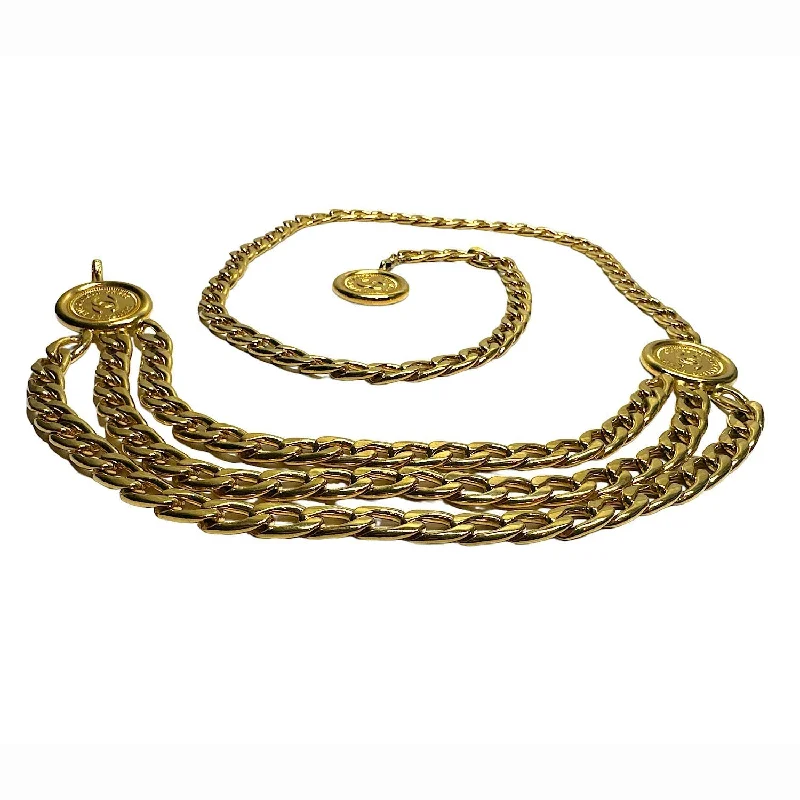 CHANEL handbags with luxe metal accents -Chanel Vintage Gold Plated Cambon 31 Rue Coin Chain 3-Row Belt