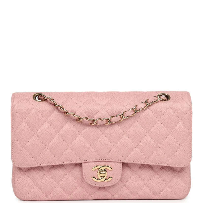 CHANEL bags with polished hardware -Vintage Chanel Medium Classic Double Flap Bag Pink Caviar Gold Hardware