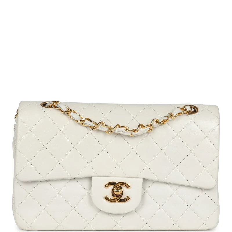 CHANEL bags for timeless sophistication -Vintage Chanel Small Classic Double Flap White Lambskin Gold Hardware