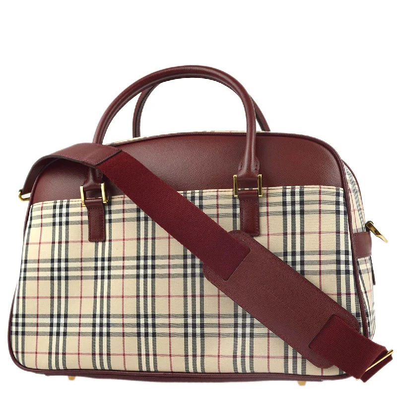 Burberry bags with trendy designs -BURBERRY Beige Bordeaux  Check 2way Handbag 181833