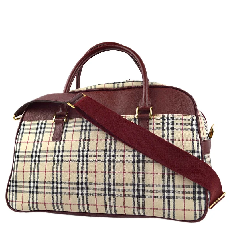 Burberry bags with structured leather finishes -BURBERRY Beige Bordeaux  Check 2way Handbag 182065