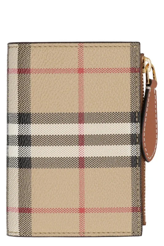 Burberry handbags with refined leatherwork -BURBERRY Beige Check Print Leather Wallet for Women | FW23 Collection