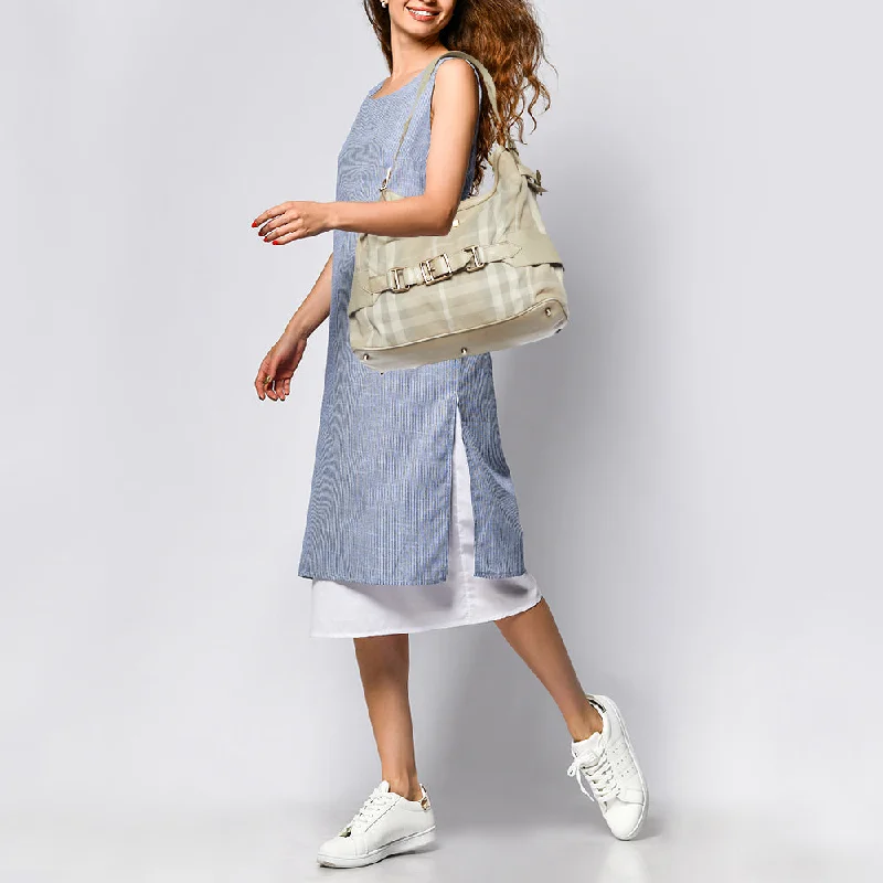 Burberry bags for upscale shoppers -BURBERRY Beige House Check Canvas and Leather Large Parsons Bag