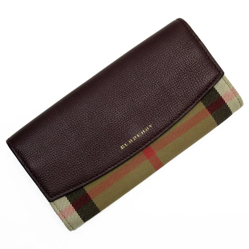 Burberry bags with iconic check prints -Burberry bi-fold long wallet, leather, canvas, burgundy x beige, for men and women, t19510f