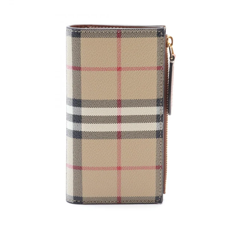 Burberry bags with signature plaid details -Burberry Bifold Long Wallet, Coated Canvas, Women's, Beige, Multicolor, 8079203