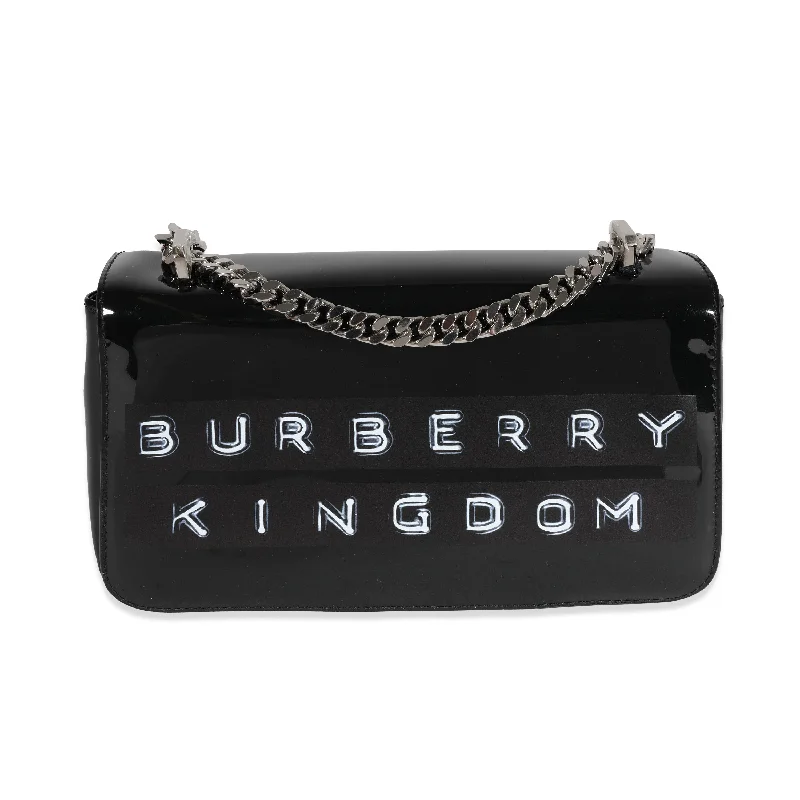 Burberry designer handbags for sale -BURBERRY Black Patent Leather Tape Print Small Lola Bag