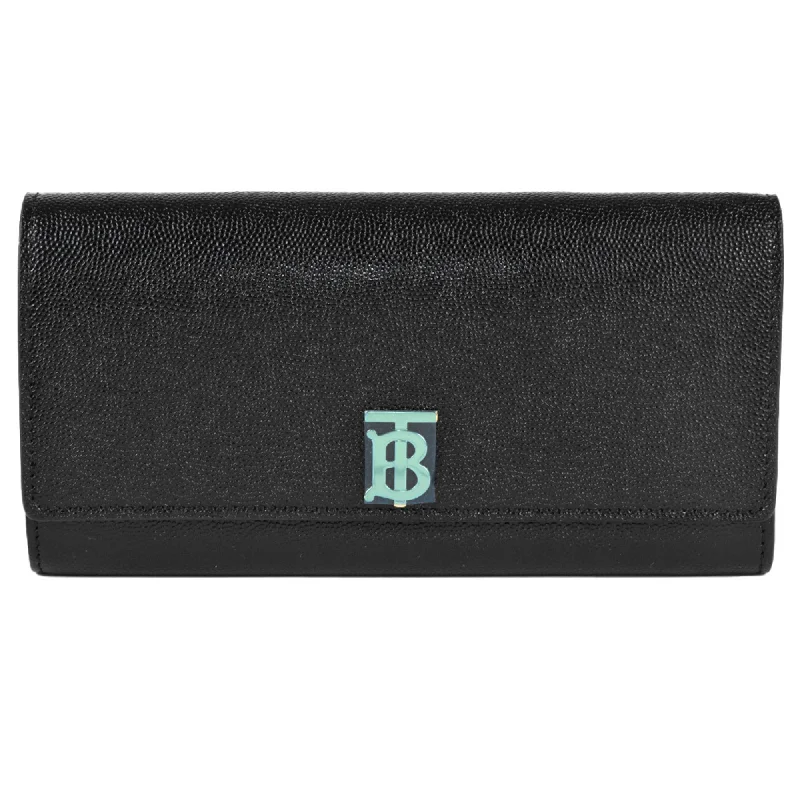 Burberry handbags with embroidered details -Burberry BURBERRY Bi-fold metal fittings long wallet leather 8018938 black