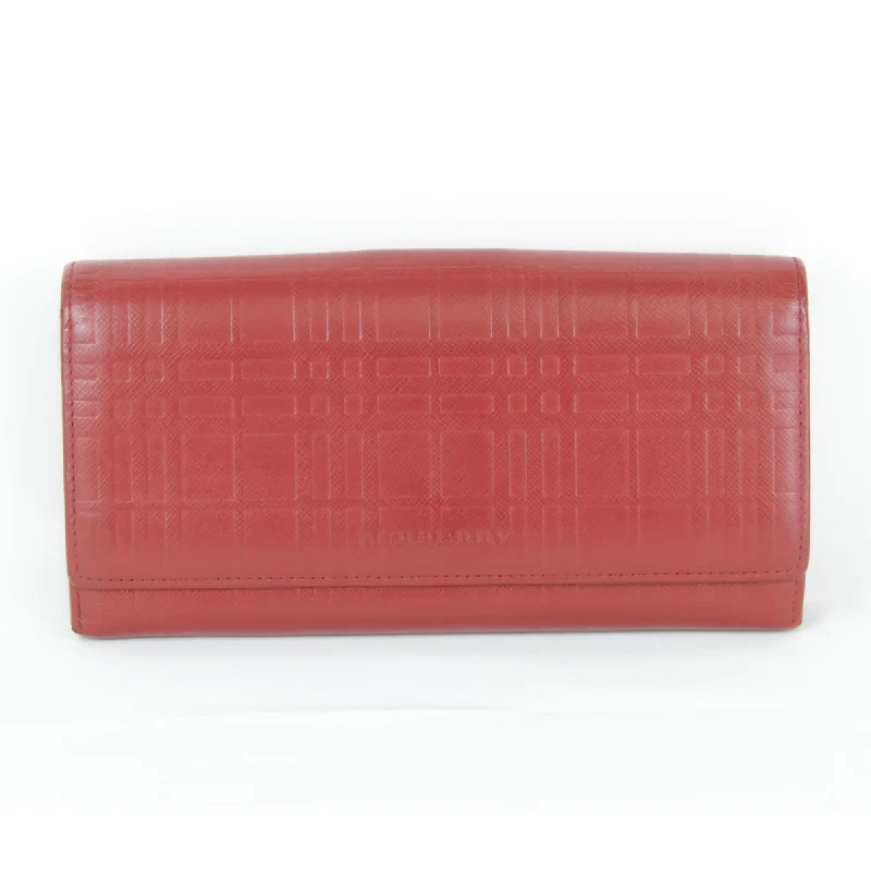 Burberry handbags with exclusive plaid patterns -BURBERRY Burberry long wallet leather wine red ladies