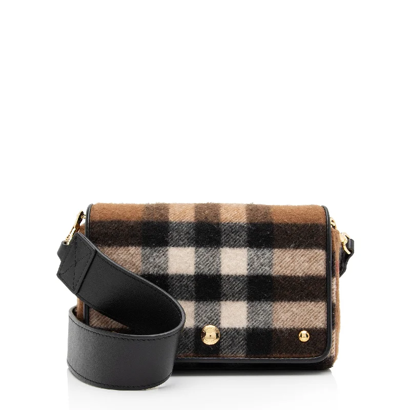 Burberry leather bags with unique detailing -Burberry Cashmere Hackberry Check Note Bag (SHF-mhujpt)