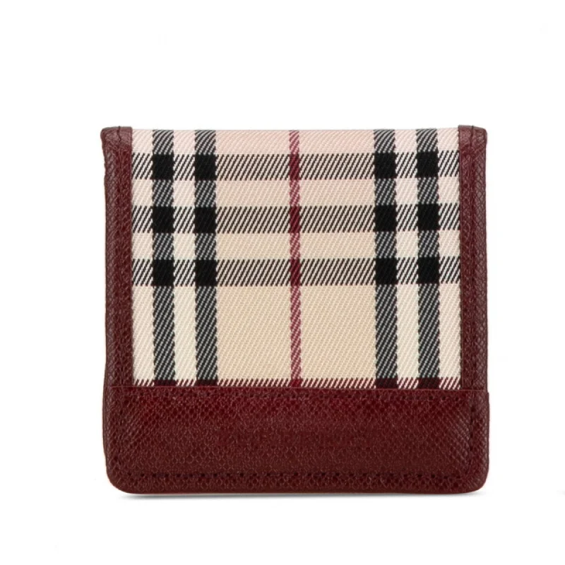 Burberry bags with structured shapes -Burberry Check Bi-fold Wallet Beige Wine Red Canvas Leather Women's BURBERRY