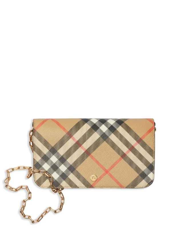 Burberry bags with stylish plaid patterns -BURBERRY Check Fabric Wallet on Chain - 20.5 cm