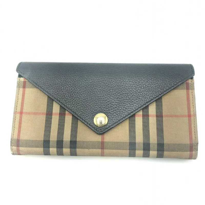 Burberry bags with structured designs -BURBERRY Check & Leather Continental Wallet 8026108 Navy Beige