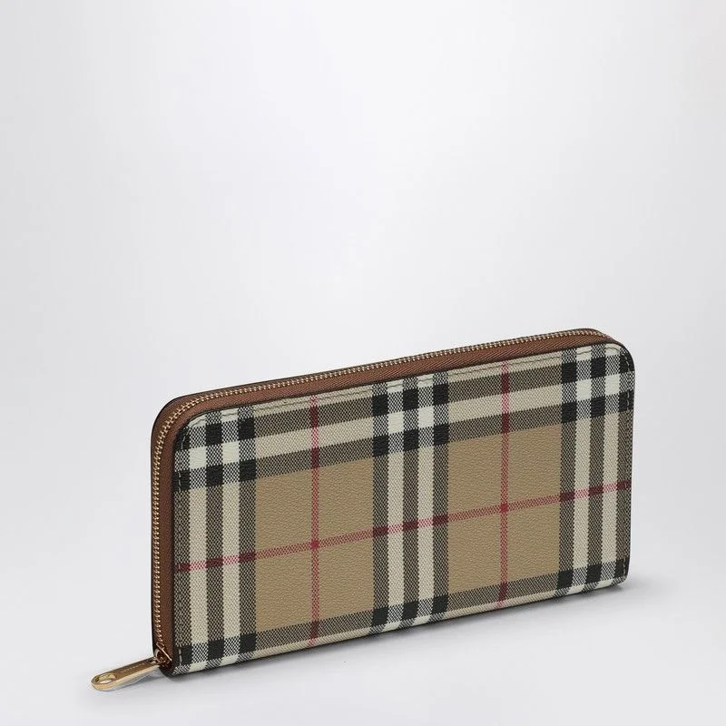 Burberry handbags with chic leather handles -BURBERRY Mini Check Pattern Zipped Wallet