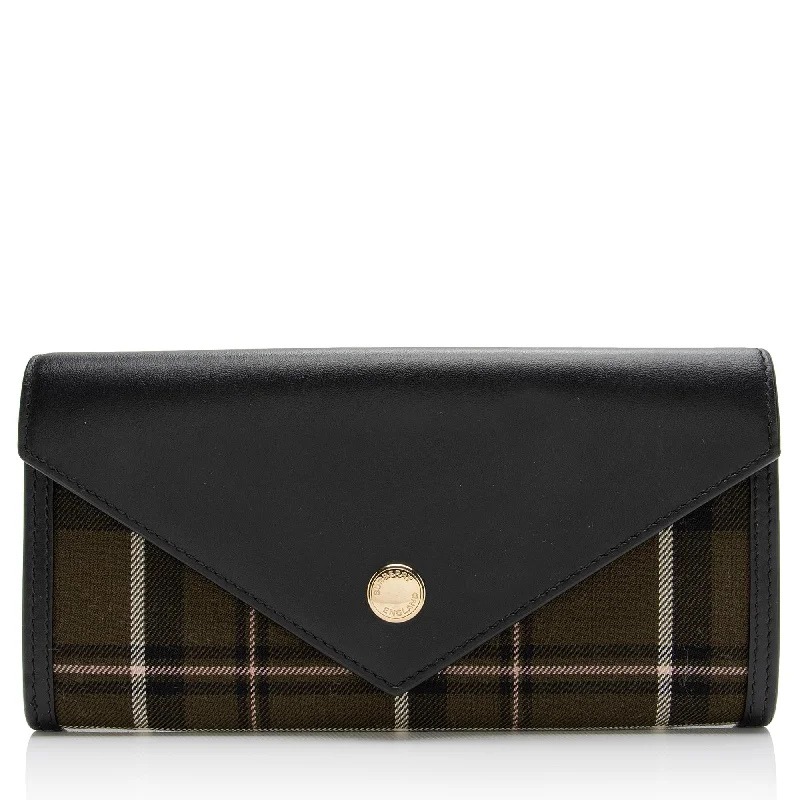 Burberry handbags with embroidered details -Burberry Check Smooth Calfskin Halton Continental Wallet (SHF-23105)