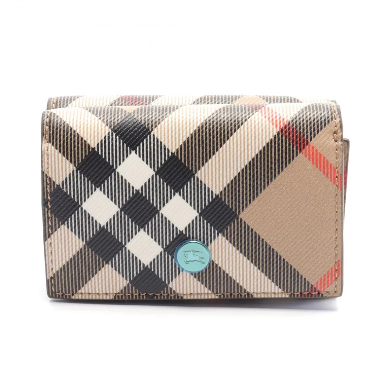 Burberry handbags with chic detailing -Burberry Check Tri-fold Wallet Coated Canvas Women's Beige Multicolor 8095291