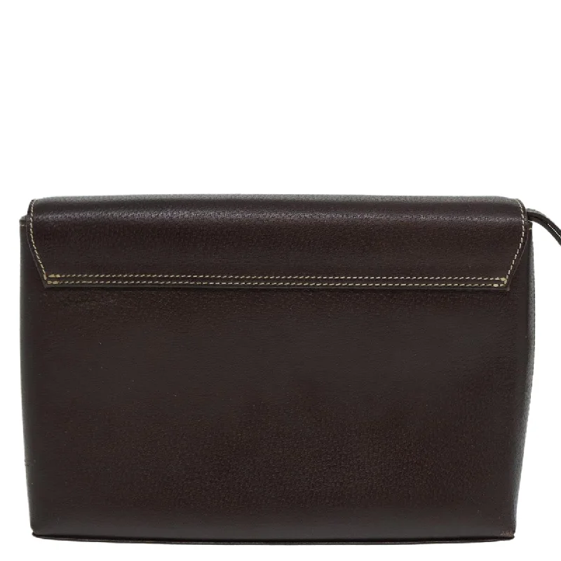 Burberry handbags with chic leather finishes -BURBERRY Clutch Bag Leather Brown Silver  88564