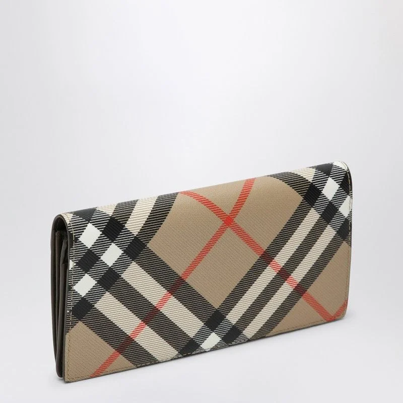 Burberry bags with fine leather finishes -BURBERRY Continental Large Wallet in Classic Check Pattern