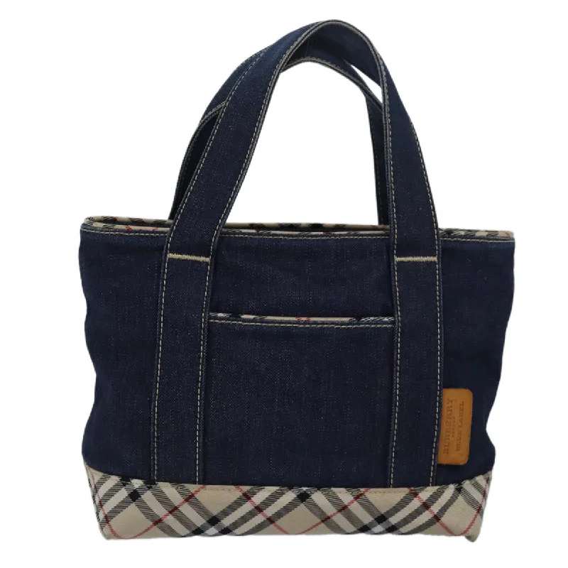 Burberry bags with sophisticated embroidery -BURBERRY Denim Nova Check Blue Label Hand Bag Navy Beige  83301