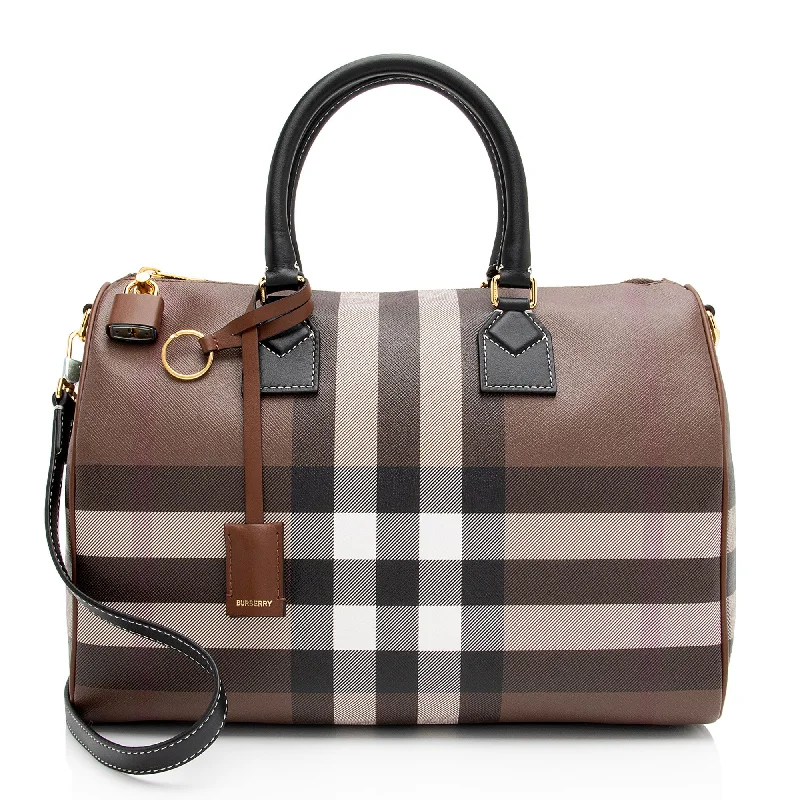 Burberry bags with polished leather finishes -Burberry E-Canvas House Check Medium Bowling Bag (SHF-qWmn3K)